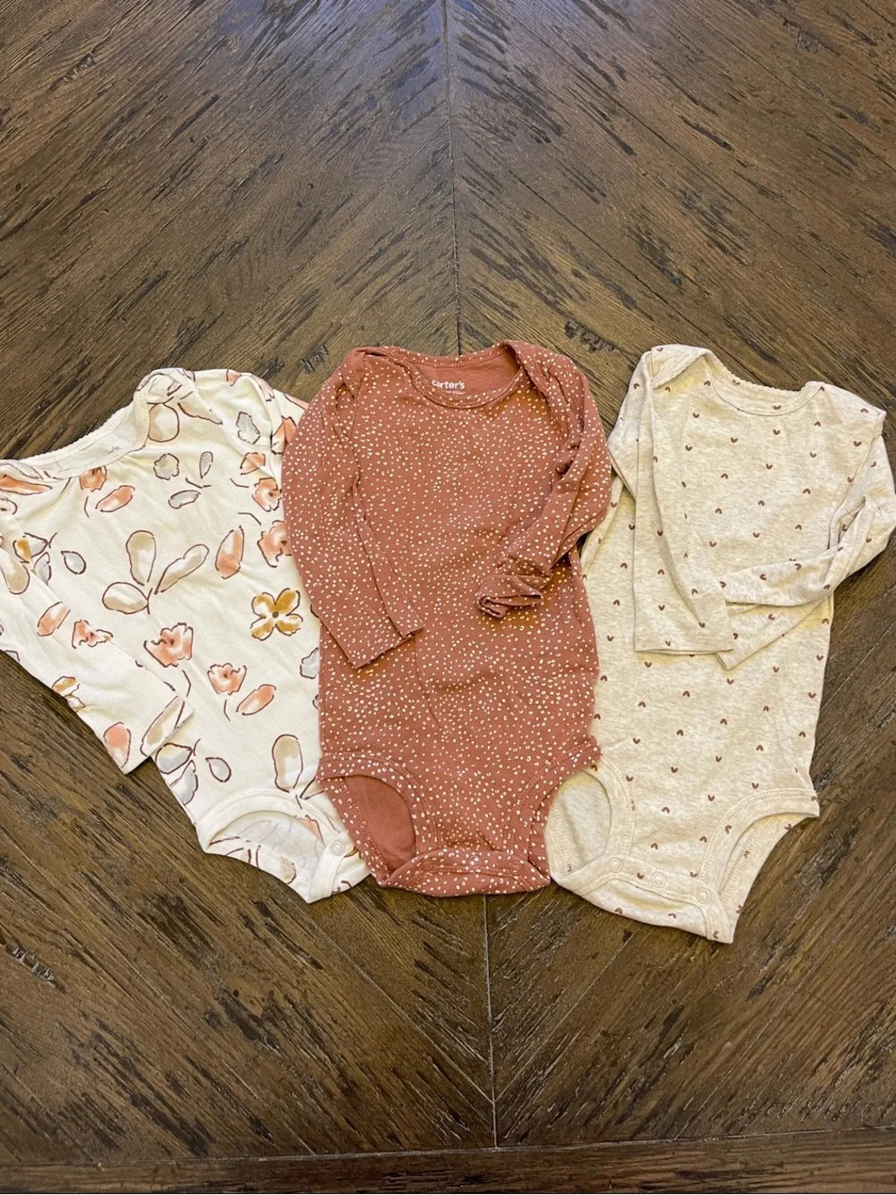 Carter's Girls' Long-Sleeve One-Piece Bodysuits - Rust, Cream, Floral